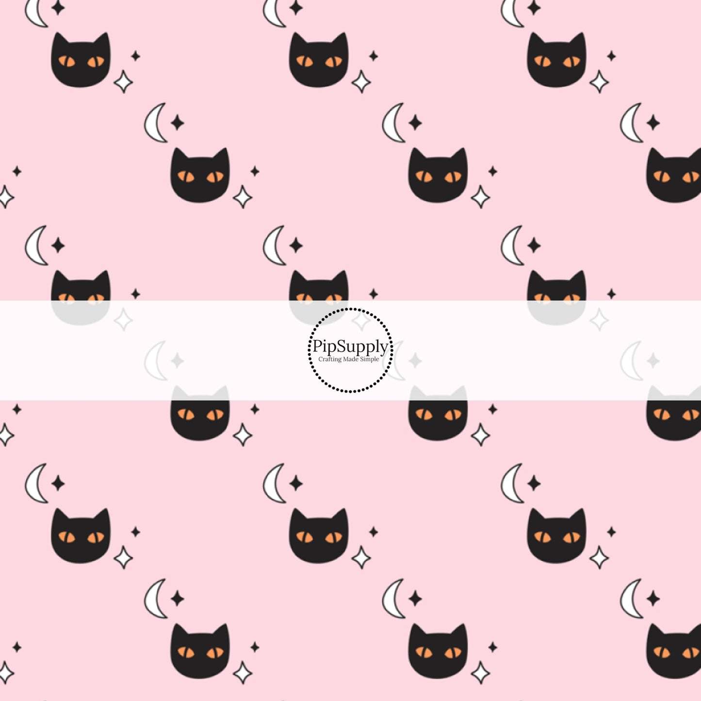 Midnight Cats on Light Pink Hair Bow Strips