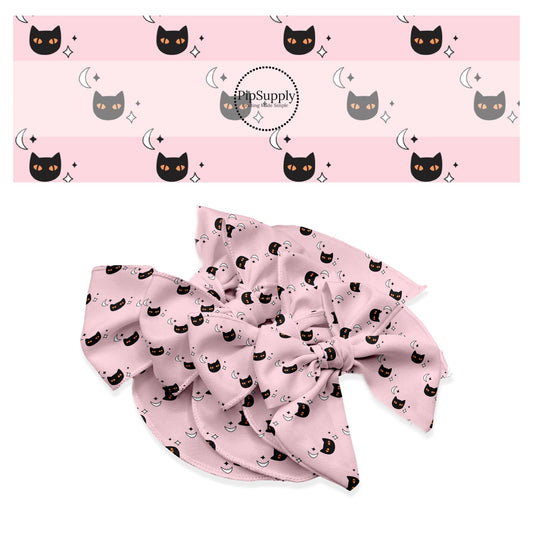 Midnight Cats on Light Pink Hair Bow Strips